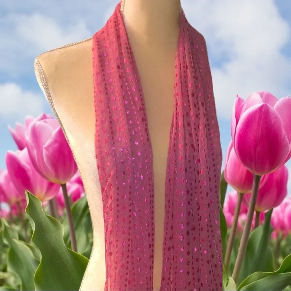 Pink sheer scarf with fringe